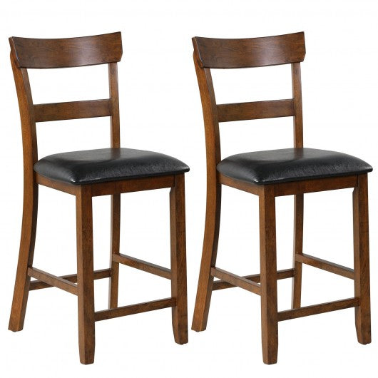 2Pcs Counter Height Chair Set with Leather Seat and Rubber Wood Legs