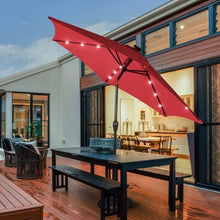 Load image into Gallery viewer, 9&#39; Solar LED Lighted Patio Market Umbrella Tilt Adjustment Crank Lift -Burgundy
