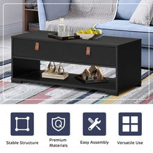 Load image into Gallery viewer, Wood Cocktail Coffee Table with 2 Drawers and Open Storage Shelf-Black
