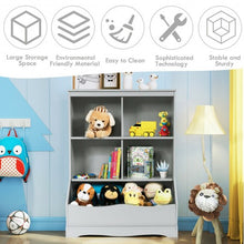 Load image into Gallery viewer, 3-Tier Children&#39;s Multi-Functional Bookcase Toy Storage Bin Floor Cabinet-Gray
