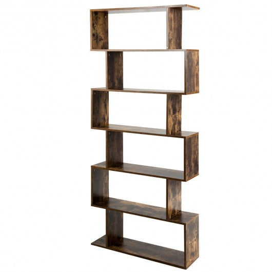 6-Tier S-Shaped Bookcase Z-Shelf Style Storage Bookshelf-Coffee