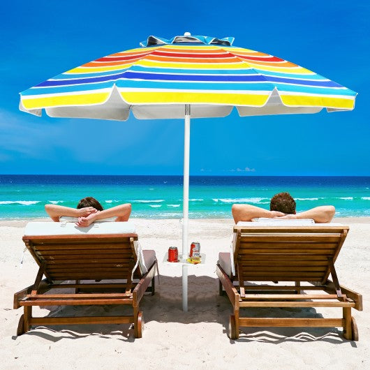 7.2 FT Portable Outdoor Beach Umbrella with Sand Anchor and Tilt Mechanism for  Poolside and Garden-Multicolor