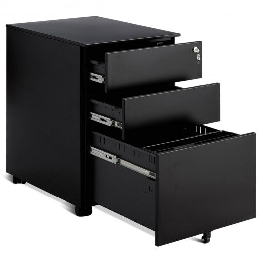 3 Drawer Filing Cabinet Locking Pedestal Desk -Black