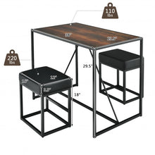 Load image into Gallery viewer, 3 Pcs Dining Set Metal Frame Kitchen Table and 2 Stools-Brown

