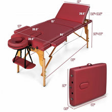 Load image into Gallery viewer, 3 Fold 84&quot; L Portable Adjustable Massage Table with Carry Case-Red
