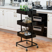 Load image into Gallery viewer, 3-Tier Metal Rolling Storage Cart Mobile Organizer with Adjustable Shelves-Black
