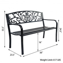 Load image into Gallery viewer, 50&quot; Patio Park Steel Frame Cast Iron Backrest Bench Porch Chair
