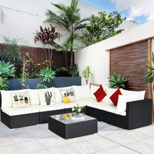Load image into Gallery viewer, 7-Piece Outdoor Wicker Patio Sofa Set with 2 Pillows and Cushions-Beige
