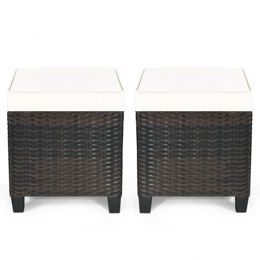 2PCS Patio Rattan Ottoman Cushioned Seat-Beige