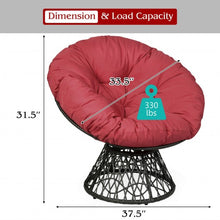 Load image into Gallery viewer, Rattan Papasan Chair Ergonomic 360-degree Swivel Soft Cushion Garden-Burgundy
