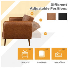 Load image into Gallery viewer, Convertible Futon Sofa Bed PU Adjustable Couch Sleeper with Wood Legs-Brown

