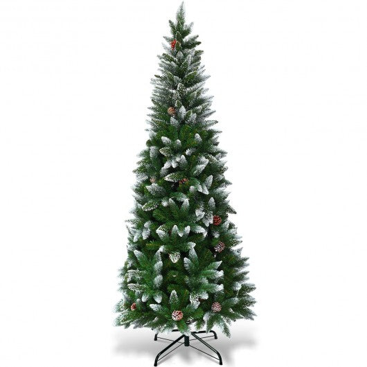 5' / 6' / 7.5' Artificial Pencil Christmas Tree with Pine Cones-6'