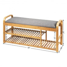 Load image into Gallery viewer, 3-Tier Bamboo Shoe Rack Bench with Cushion-Natural
