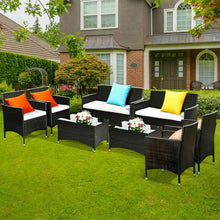 Load image into Gallery viewer, 4 pcs Patio Garden Rattan Furniture Set Coffee Table Cushioned Sofa
