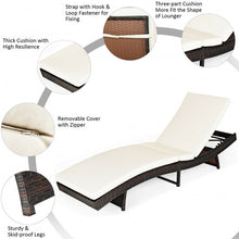 Load image into Gallery viewer, Patio Folding Adjustable Rattan Chaise Lounge Chair with Cushion-White
