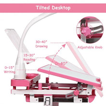 Load image into Gallery viewer, Adjustable Kids Desk Chair Set with Lamp and Bookstand-Pink

