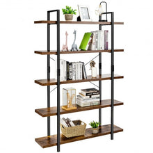 Load image into Gallery viewer, 5-Tier Industrial Bookshelf Bookcase Open Storage Shelf Display Rack-Brown
