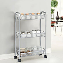 Load image into Gallery viewer, 3-Tier Mesh Rolling Cart Mobile Organizer Stand Utility Cart Trolley-Gray
