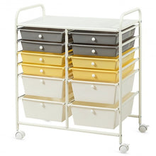 Load image into Gallery viewer, 12 Drawers Rolling Cart Storage Scrapbook Paper Organizer Bins-Yellow
