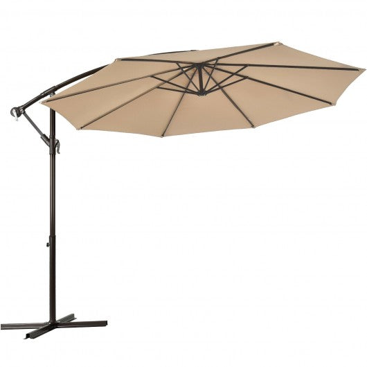 10 Ft Patio Offset Hanging Umbrella with Easy Tilt Adjustment-Beige