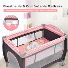 Load image into Gallery viewer, 3 in 1 Portable Baby Playard with Zippered Door and Toy Bar-Pink
