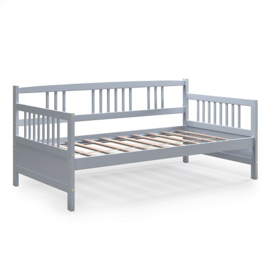 Twin Size Wooden Slats Daybed Bed with Rails-Gray