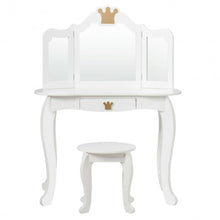 Load image into Gallery viewer, Kids Makeup Dressing Table with Tri-folding Mirror and Stool-White
