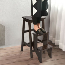 Load image into Gallery viewer, Folding Multi-functional 3-tier Ladder Wood Step Stool-Coffee
