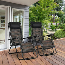 Load image into Gallery viewer, 2Pcs Folding Patio Rattan Zero Gravity Lounge Chair-Brown
