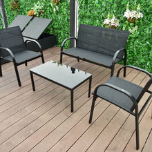 Load image into Gallery viewer, 4 pcs Patio Furniture Set with Glass Top Coffee Table-Black
