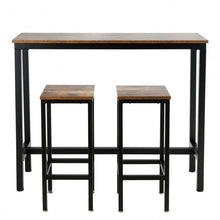 Load image into Gallery viewer, 3 Pieces Bar Table Counter Breakfast Bar Dining Table with Stools-Brown
