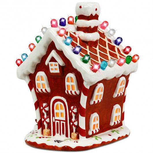 Hand-Painted Ceramic Christmas House with 44 Multicolored Lights