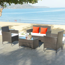 Load image into Gallery viewer, 4 pcs Patio Garden Rattan Furniture Set Coffee Table Cushioned Sofa
