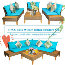 Load image into Gallery viewer, 4PCS Patio Rattan Furniture Set with Wooden Side Table
