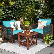 Load image into Gallery viewer, 3 pcs Patio Wicker Furniture Sofa Set with Wooden Frame and Cushion-Turquoise

