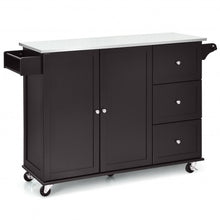Load image into Gallery viewer, Kitchen Island 2-Door Storage Cabinet with Drawers and Stainless Steel Top-Deep Brown
