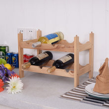 Load image into Gallery viewer, 2 Tier Storage 8 Bottle Wood Wine Rack
