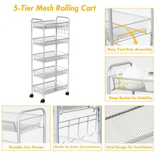 Load image into Gallery viewer, 5 Tier Mesh Rolling File Utility Cart Storage Basket-Gray
