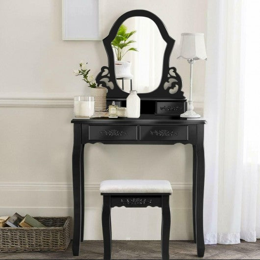 Vanity Makeup Dressing Table with a Mirror and 4 Drawers-Black