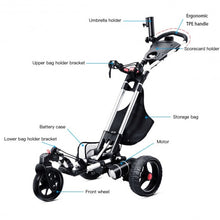 Load image into Gallery viewer, 120 W Foldable Electric Golf Push Cart with Umbrella Holder
