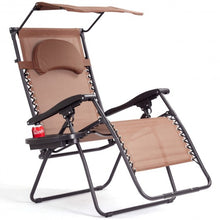 Load image into Gallery viewer, Folding Recliner Lounge Chair with Shade Canopy Cup Holder-Coffee

