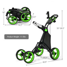 Load image into Gallery viewer, Lightweight Foldable Collapsible 4 Wheels Golf Push Cart-Green
