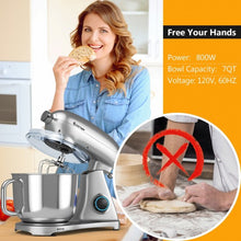 Load image into Gallery viewer, 7 Quart 800W 6-Speed Electric Tilt-Head Food Stand Mixer-Silver
