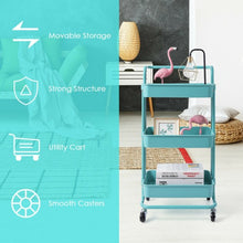 Load image into Gallery viewer, 3-Tier Utility Cart Storage Rolling Cart with Casters-Blue
