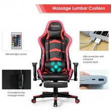 Load image into Gallery viewer, Massage LED Gaming Chair with Lumbar Support &amp; Footrest-Red
