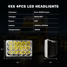 Load image into Gallery viewer, 4&quot; x 6&quot; 4 pcs Rectangle High Low Sealed LED Headlight
