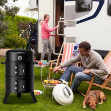 Load image into Gallery viewer, 3-in-1 Portable Round Charcoal Smoker BBQ Grill Built-in Thermometer

