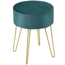 Load image into Gallery viewer, Round Velvet Ottoman Footrest Stool Side Table Dressing Chair w/Metal Legs-Green
