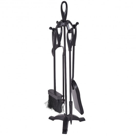 5 pcs Stylish Black Iron Fireplace Tools Set