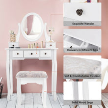 Load image into Gallery viewer, Dressing Table Set with Oval Mirror Stool and 5 Storage Drawers
